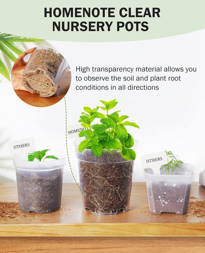 homenote Clear Nursery Pots for Plants,3 Inch Plant Pot for Planting Plastic Seedling with Drainage
