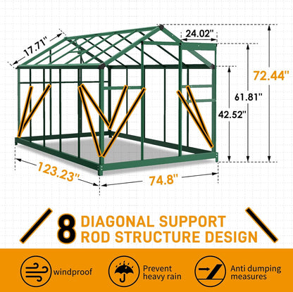 VINGLI Greenhouse, 6x10 FT Heavy Duty Polycarbonate Greenhouse with 5 Roof Vents, Aluminum Frame