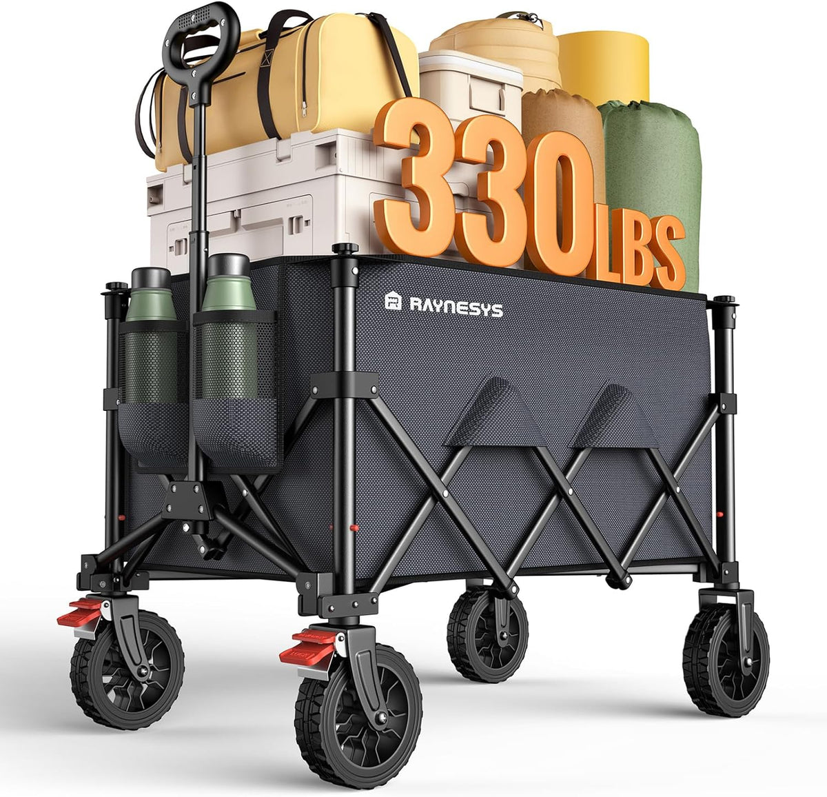 Wagons Carts Foldable, Collapsible Foldable Wagon 330lbs Capacity, 180L Large Capacity Wagon with