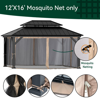 Covered Outdoor Gazebo Mosquito Netting Replacement Universal 4-Panel Sidewalls 12' x 16', Outdoor