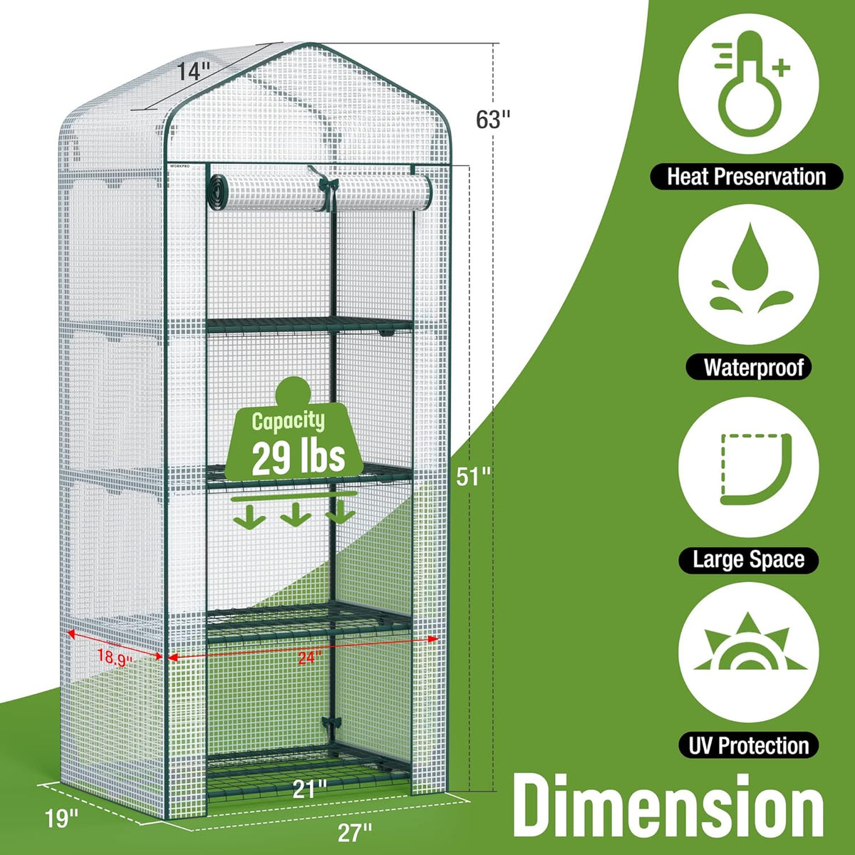 WORKPRO Mini Greenhouse, 4-Tier Portable Small Greenhouses for Outdoor Indoor with Shelves and