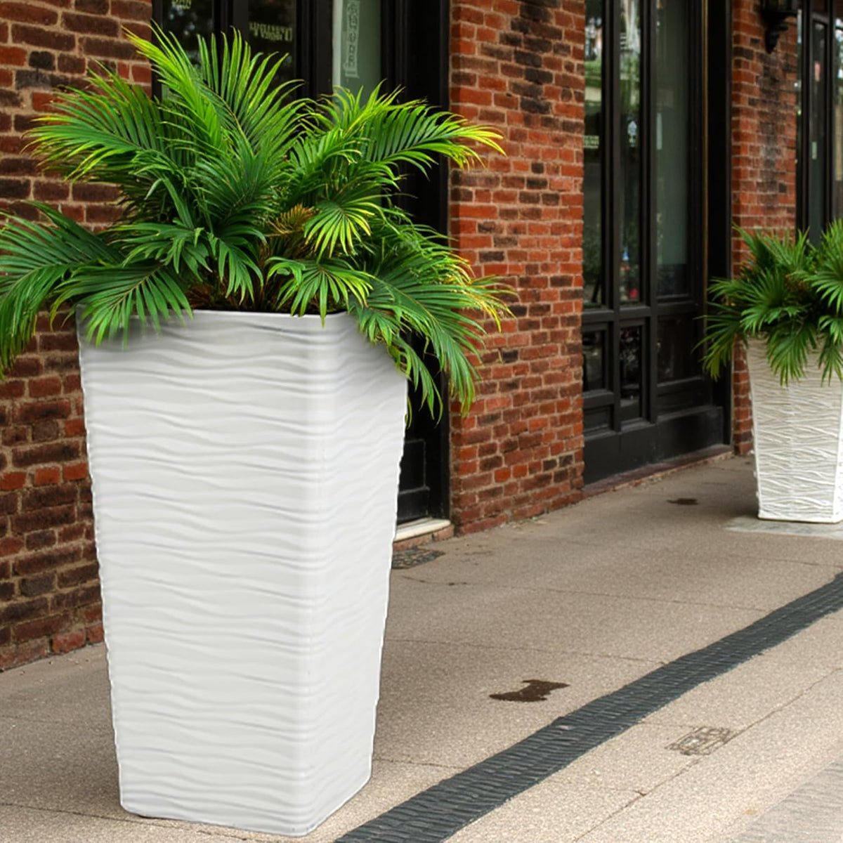 Worth Garden 22" Tall Planters Set of 2 - Plastic White Square Plant Pots - Modern Big Tapered