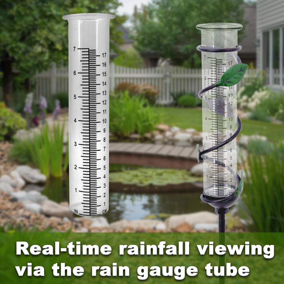 YNGFIL 27" Garden Rain Gauge - 7" Plastic Tube for Outdoor Indoor Use, Patio Yard Decor Statue