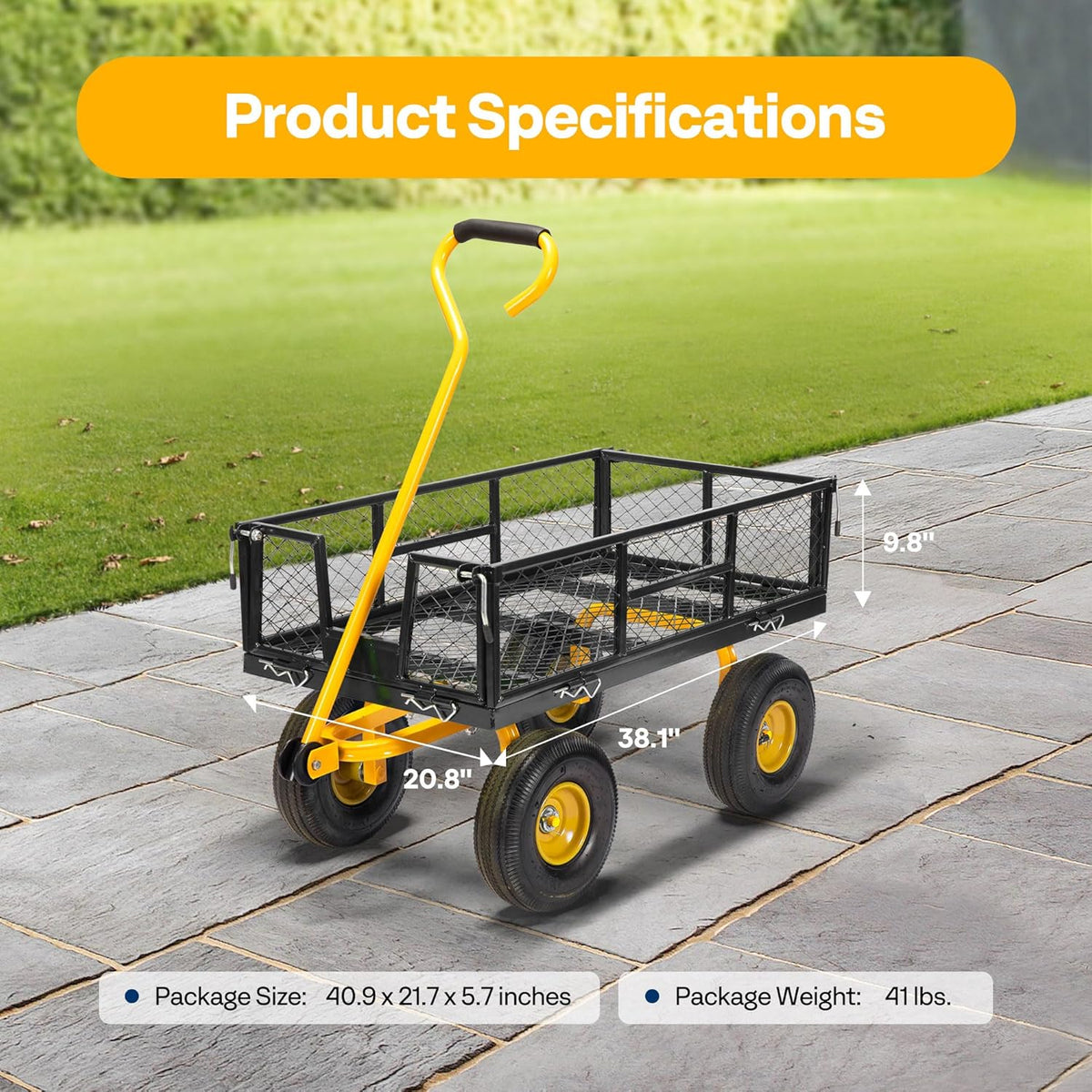 VIVOHOME Heavy Duty 880 Lbs Capacity Mesh Steel Garden Cart Folding Utility Wagon with Removable