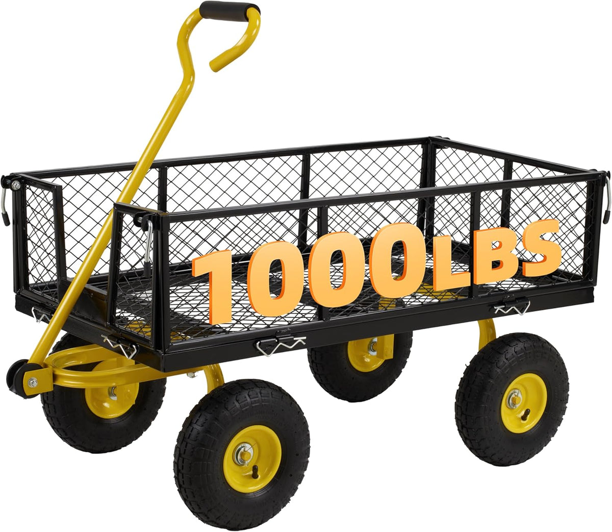 Finnhomy Heavy Duty 1000 Lbs Capacity Mesh Steel Garden Cart, Pullable Garden Wagons Carts on