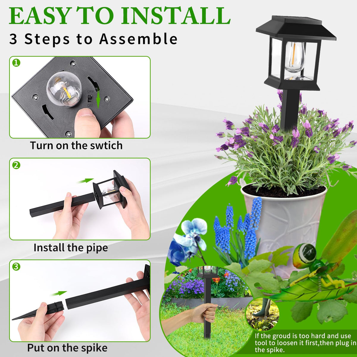 Greluna Solar Lights Outdoor,12 Pack 3000K Waterproof Auto On/Off Solar Pathway Lights for Your