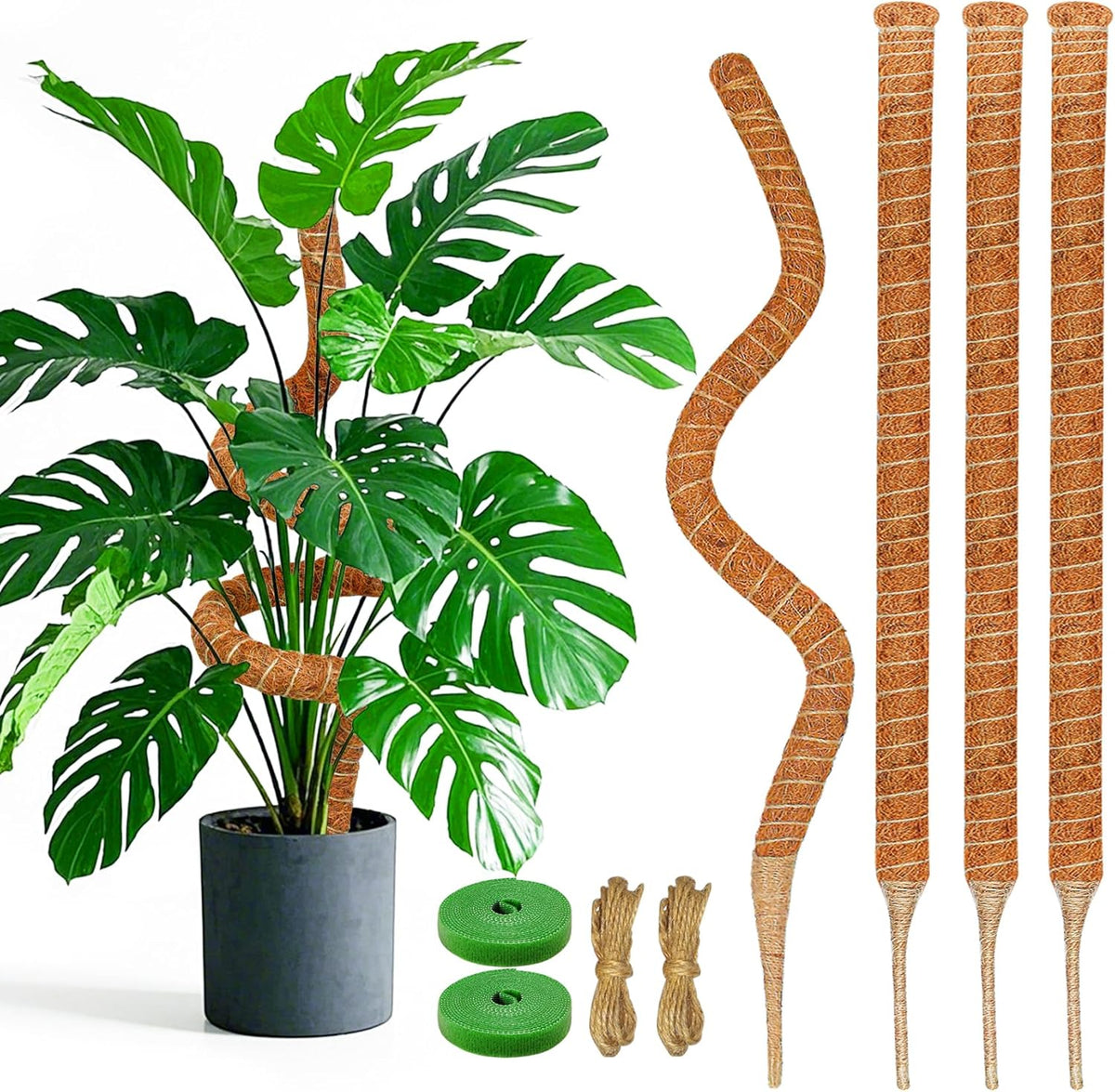 4 Pack 28 Inch Moss Pole Monstera Plant Support, Coir Moss Poles for Climbing Indoor Plants