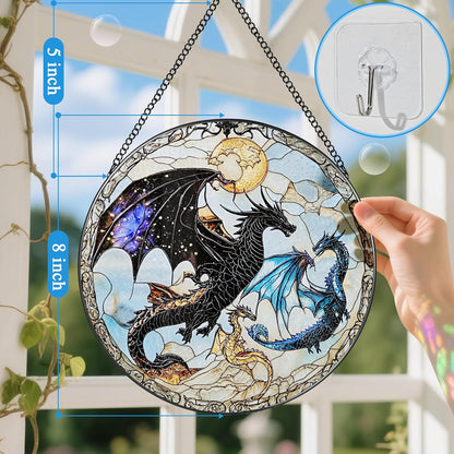 Dragon Stained Glass Window Hanging, 8 Inch Sun Catchers Indoor Window, Suncatchers for Windows