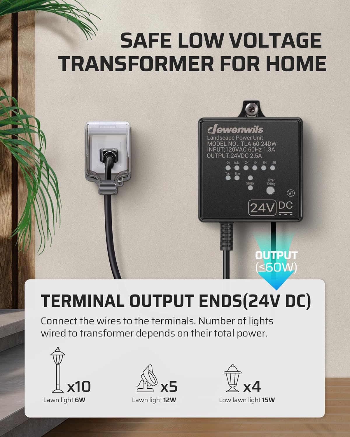 DEWENWILS Low Voltage Landscape Transformer, 60W 120V AC to 24V DC, Landscape Lighting Transformer