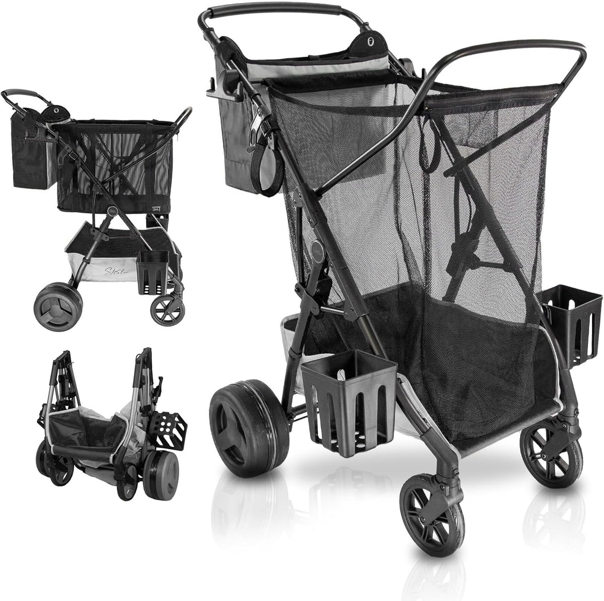 Strolee Large Wheeled Collapsible Beach Cart for Soft Sand, Shopping, Camping & Garden- Lightweight