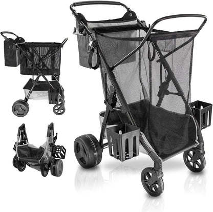 Strolee Large Wheeled Collapsible Beach Cart for Soft Sand, Shopping, Camping & Garden- Lightweight