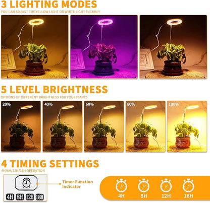 GooingTop LED Grow Light, Halo Plant Lamp for Indoor Plants Growing, White Low Light for Succulents