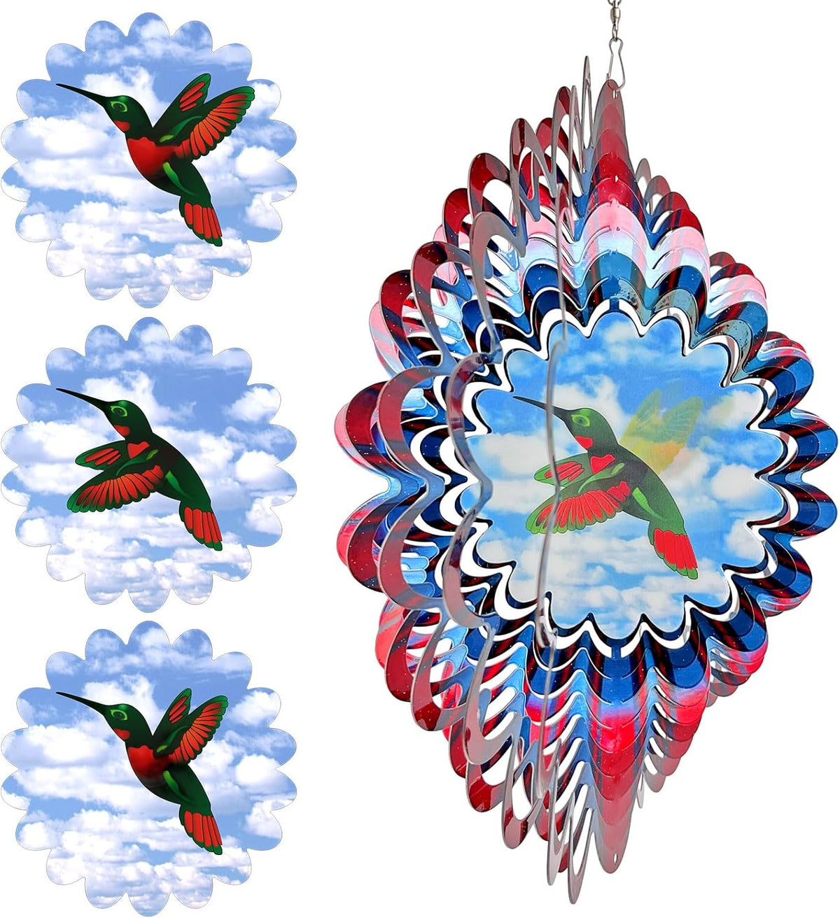 Hummingbird Animated Wind Spinner - 12In 3D Kinetic Hanging Sculpture, Creates Flying Hummingbird