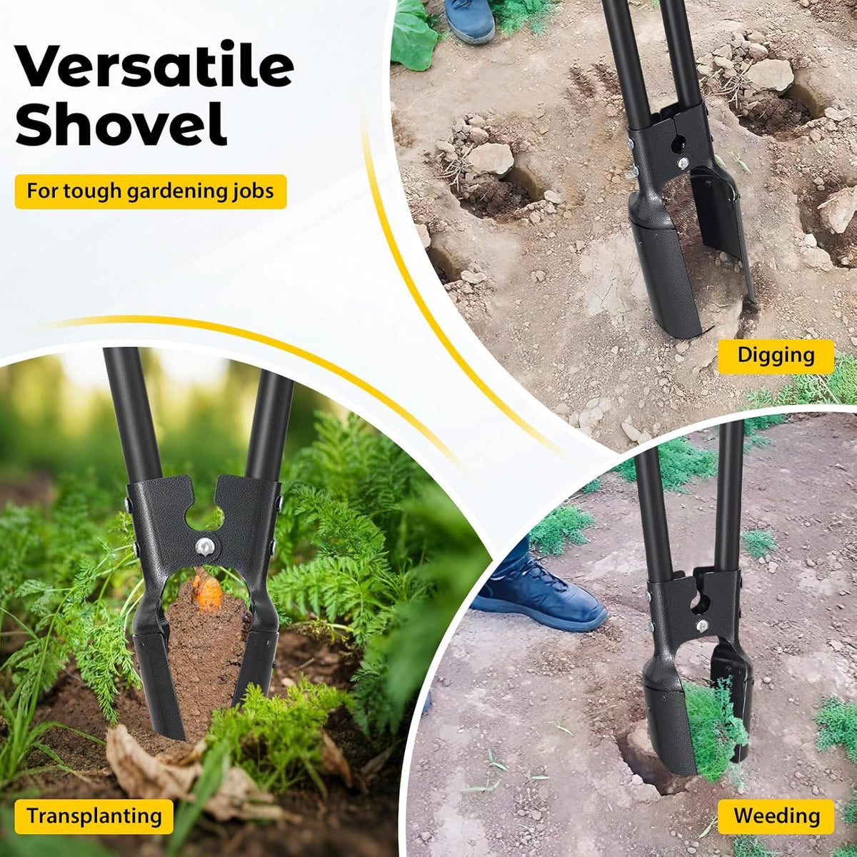 Post Hole Digger Tool, Heavy Duty Post Hole Digger with 55 Inch Handle, Dual Sharp Blades for Soil