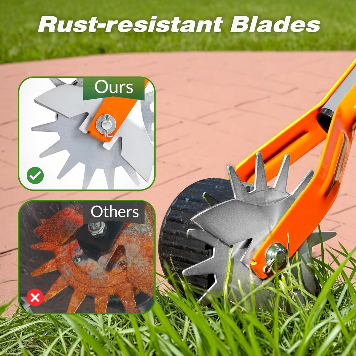 Walensee Wheel Rotary Edger, 69.7 Inch Hand Manual Edger Lawn Tool with Adjustable Stainless Steel