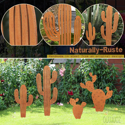 2pcs Metal Cactus Outdoor Decor,Metal Plants Prickly Pear Cactus,Desert Steel Yard Art, Garden