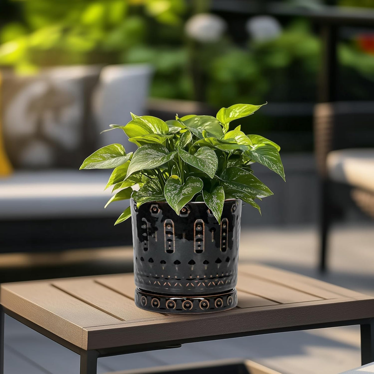 Ceramic Plant Pots - 6 Inch Ceramic Planter for Indoor Outdoor, Round Flower Pots with Drainage