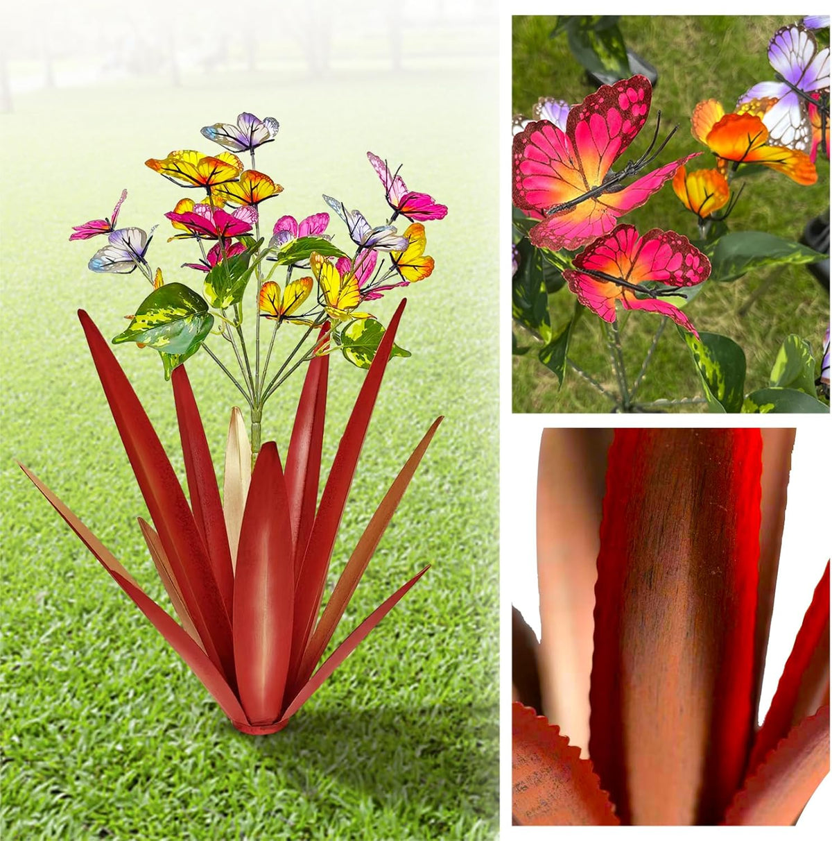 TOMBABY Garden Outdoor Butterfly Enlarge Thickened Wind Resistant Metal Agave Garden Art Metal