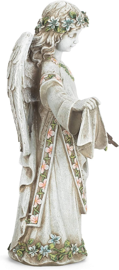Roman Josephs Studio Inspirational Girl Angel Wearing Floral Trimmed Gown with Birds Garden Statue