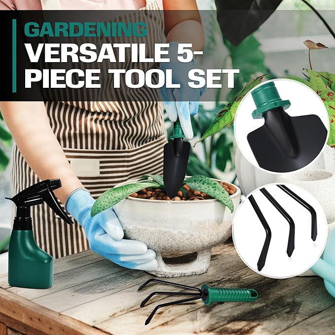 2wayz Garden Tool Set - 5-Piece Durable Gardening Hand Tools - 3x12x7-inch Gardening Kit with