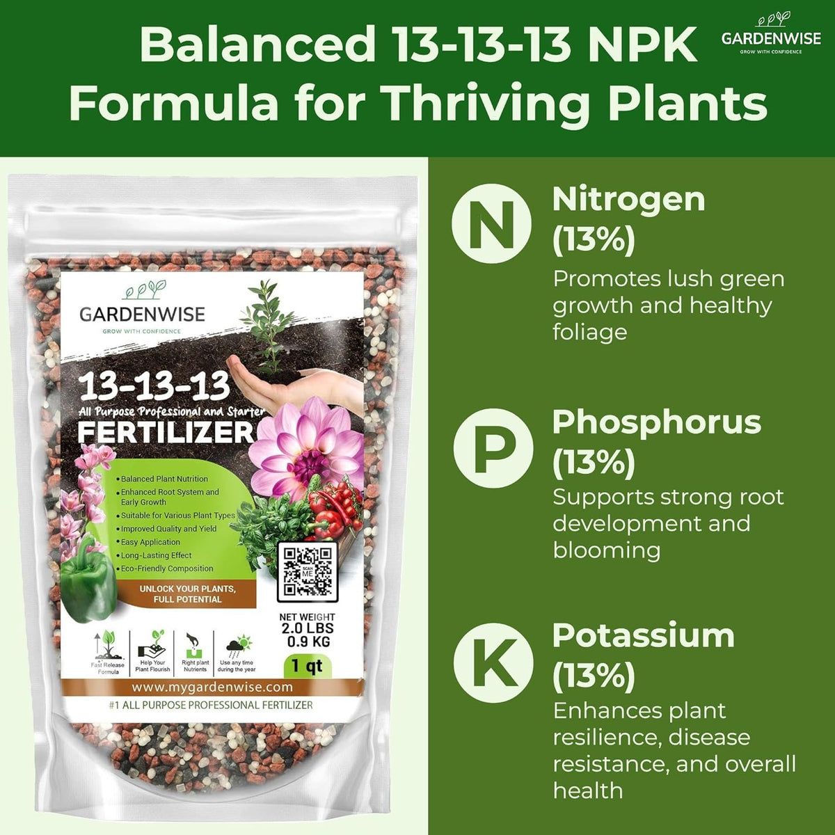 13-13-13 Slow Release Granular Fertilizer – All Purpose Plant Food 13 13 13 for Outdoor Grass