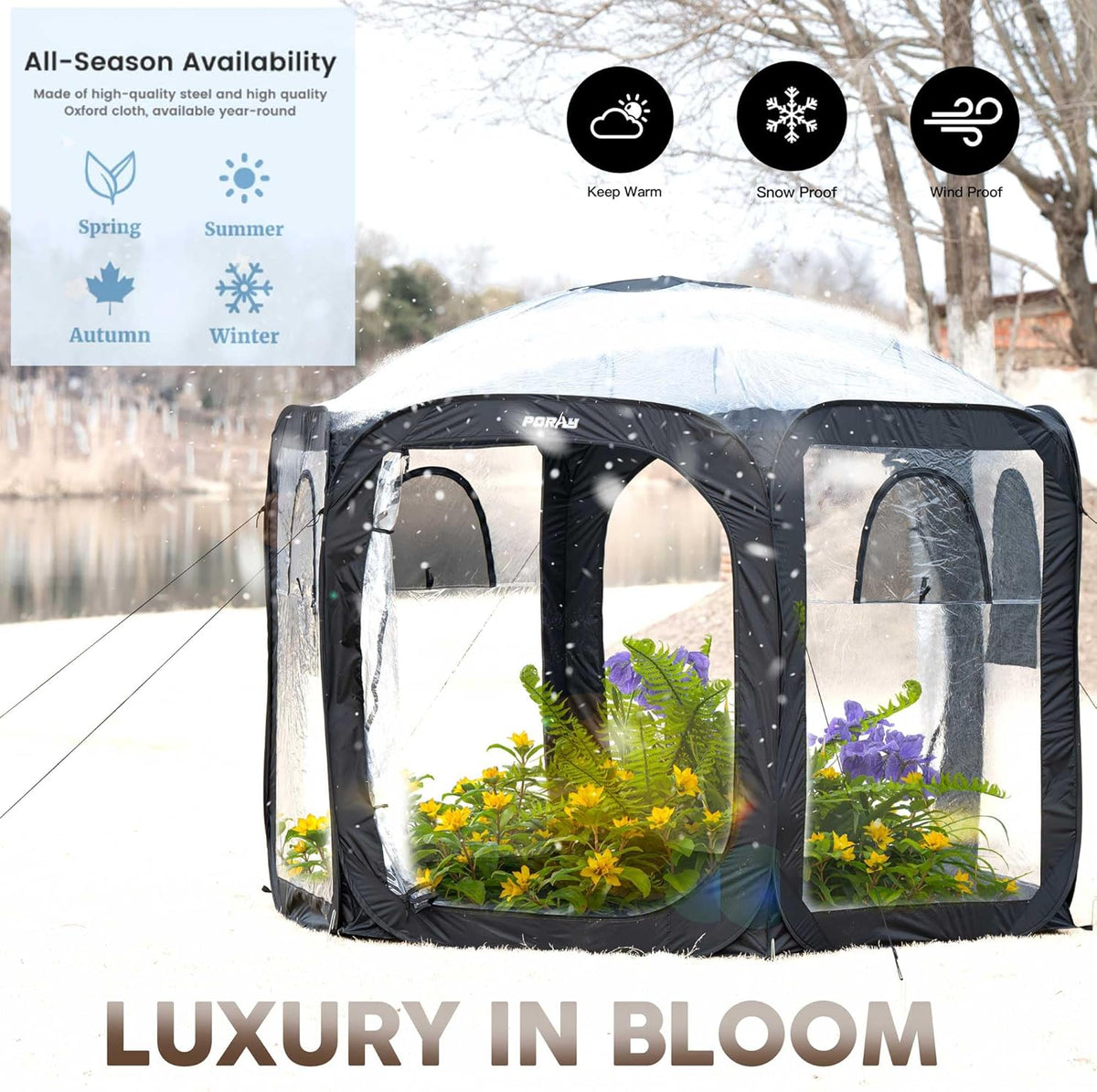 Porayhut Pop Up Greenhouse Tent,Portable Large Walk-in Plant House 10’X10’ ,Indoor Outdoor