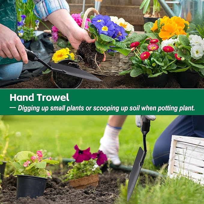Garden Tools Set with Extension Handles, 5 Piece Thick Gardening Hand Tools, Heavy Duty Steel