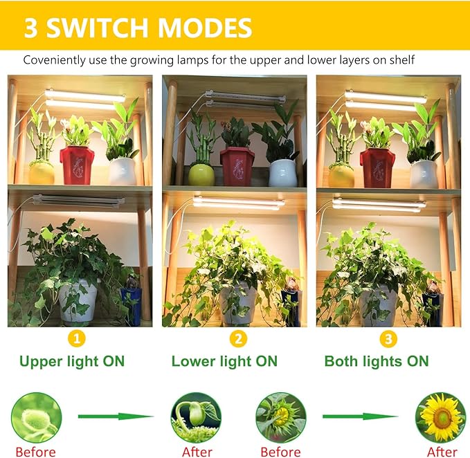 Plant Lights for Indoor Plants, Full Spectrum Growing Lamps for Indoor Plants, Auto On & Off Timer