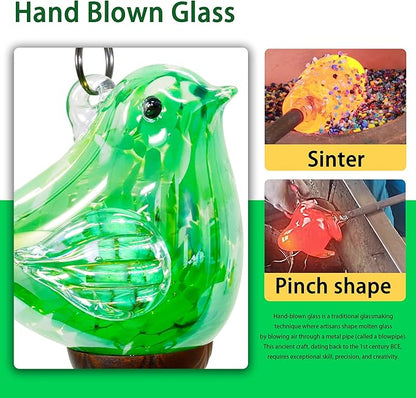 Wind Chimes, Solar Glass Bird Shape, LED, Outdoor Lawn and Patio Glass and Metal Decoration, 7 x 4