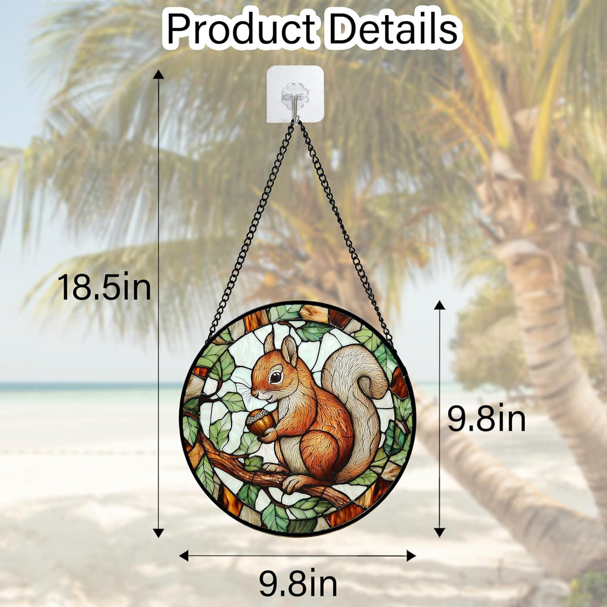 Stained Glass Window Hanging, Squirrel on a Branch Suncatcher Diamond Glass Panel Animal Sun