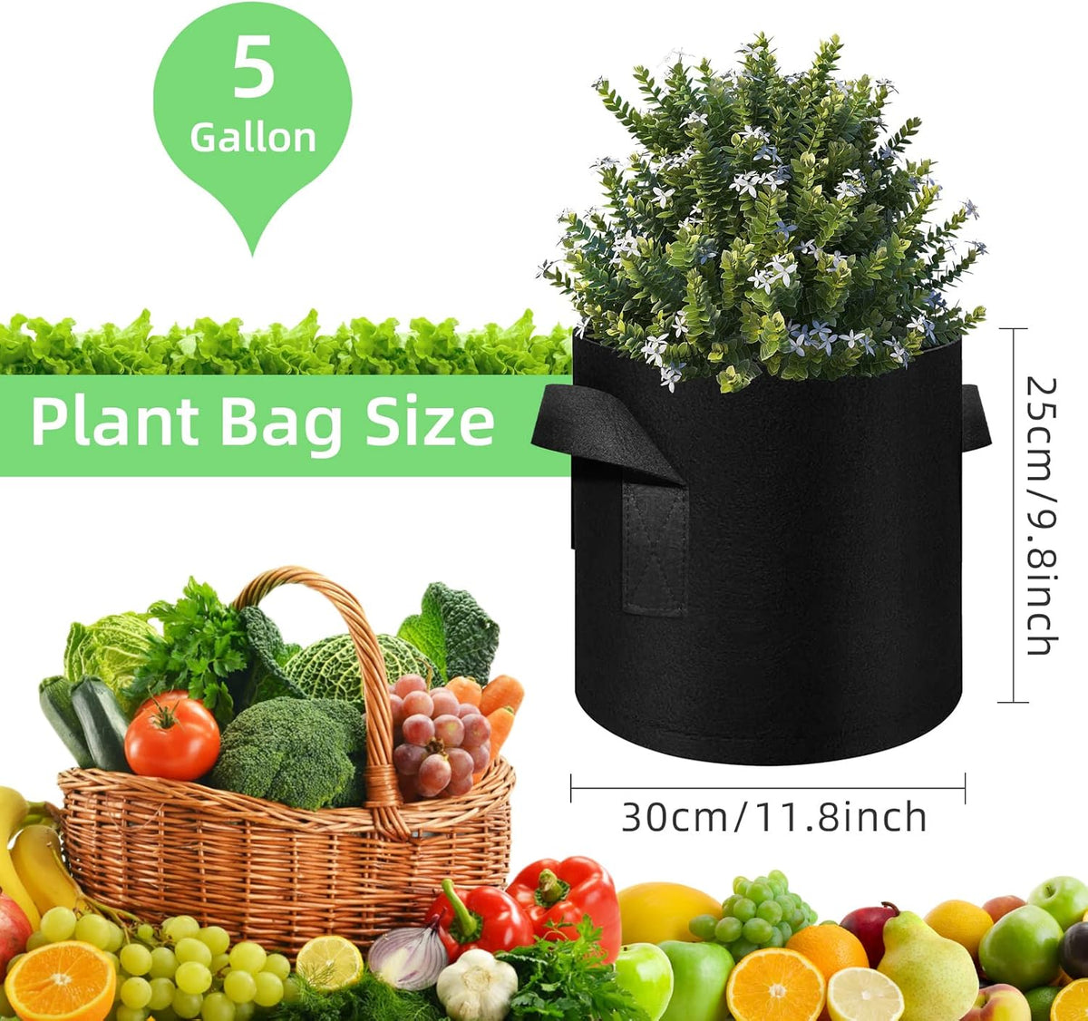 150 Pack 5 Gallon Grow Bags Garden Plant Grow Bag Aeration Fabric Pots with Handles Nonwoven Cloth