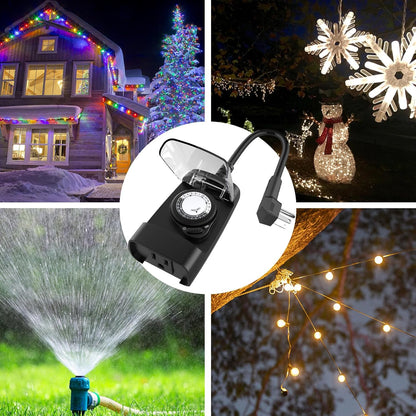G-Homa 24 Hour Mechanical Outdoor Timer Outlet, Outdoor Timer for Lights, 3-Prong Outdoor Light
