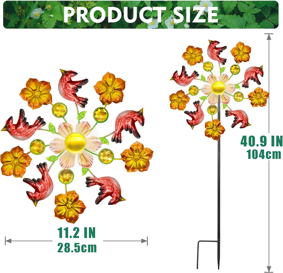 Solar Wind Spinners Outdoors for Yard and Garden - 40 Inch Metal Wind Sculpture, Outdoor Kinetic
