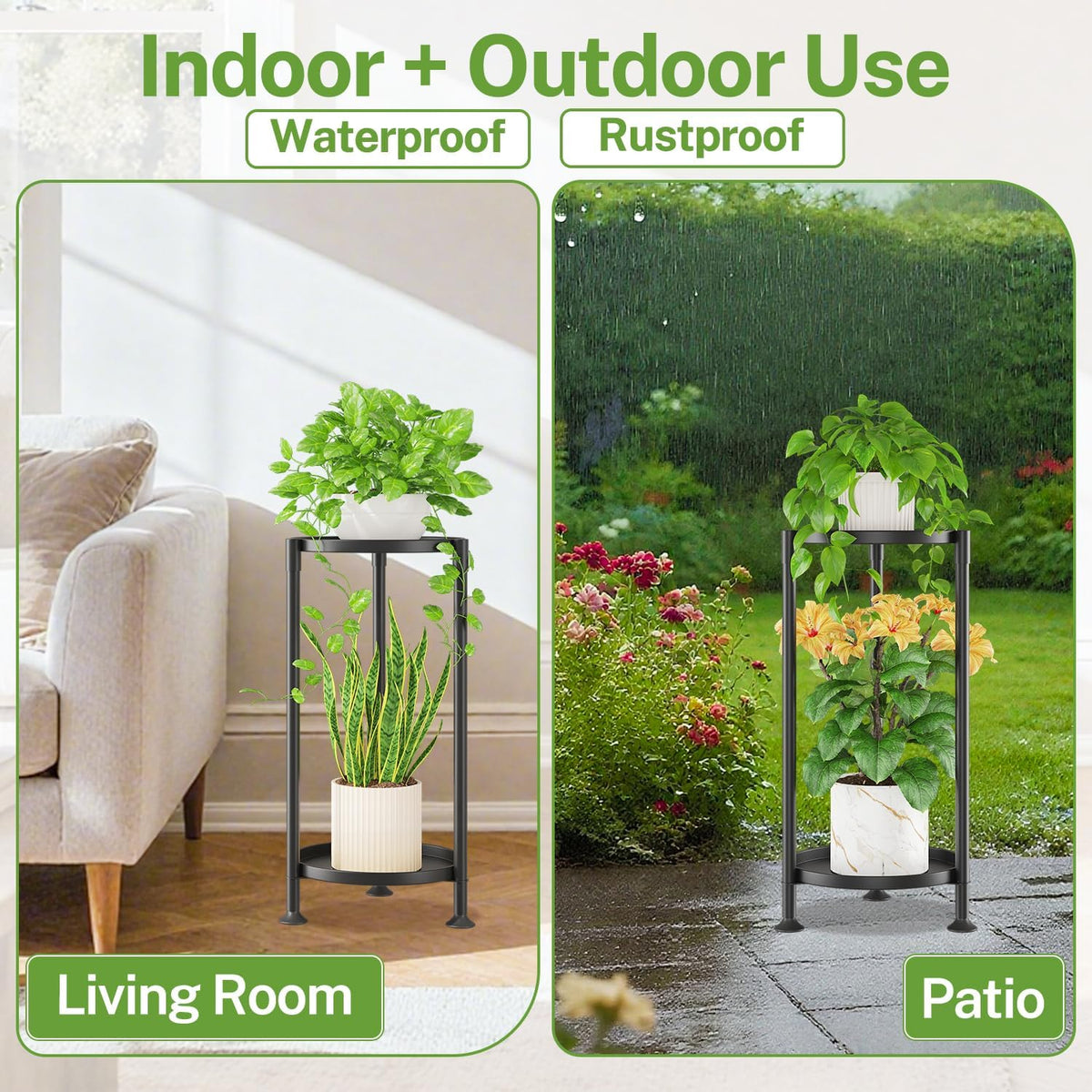 iDavosic.ly 2 Tier Plant Stand Indoor with 10 Inch Wide Tray, Vertical Corner Metal Outdoor Flower
