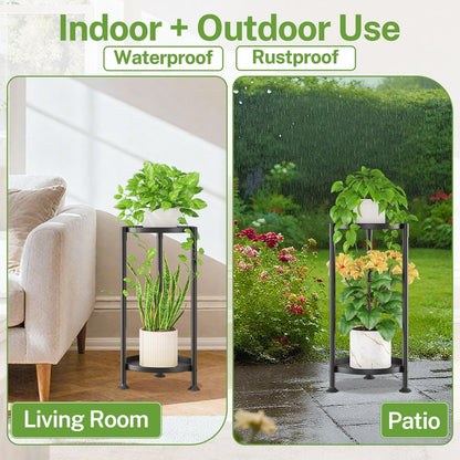 iDavosic.ly 2 Tier Plant Stand Indoor with 10 Inch Wide Tray, Vertical Corner Metal Outdoor Flower