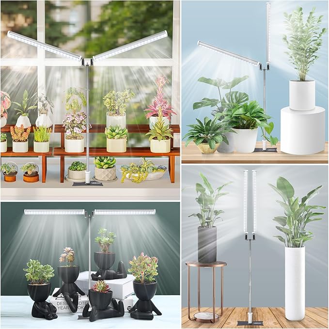 JCBritw Standing LED Grow Light，Adjustable Dual Head T12 Bar Plant Light, White 6500K Full Spectrum
