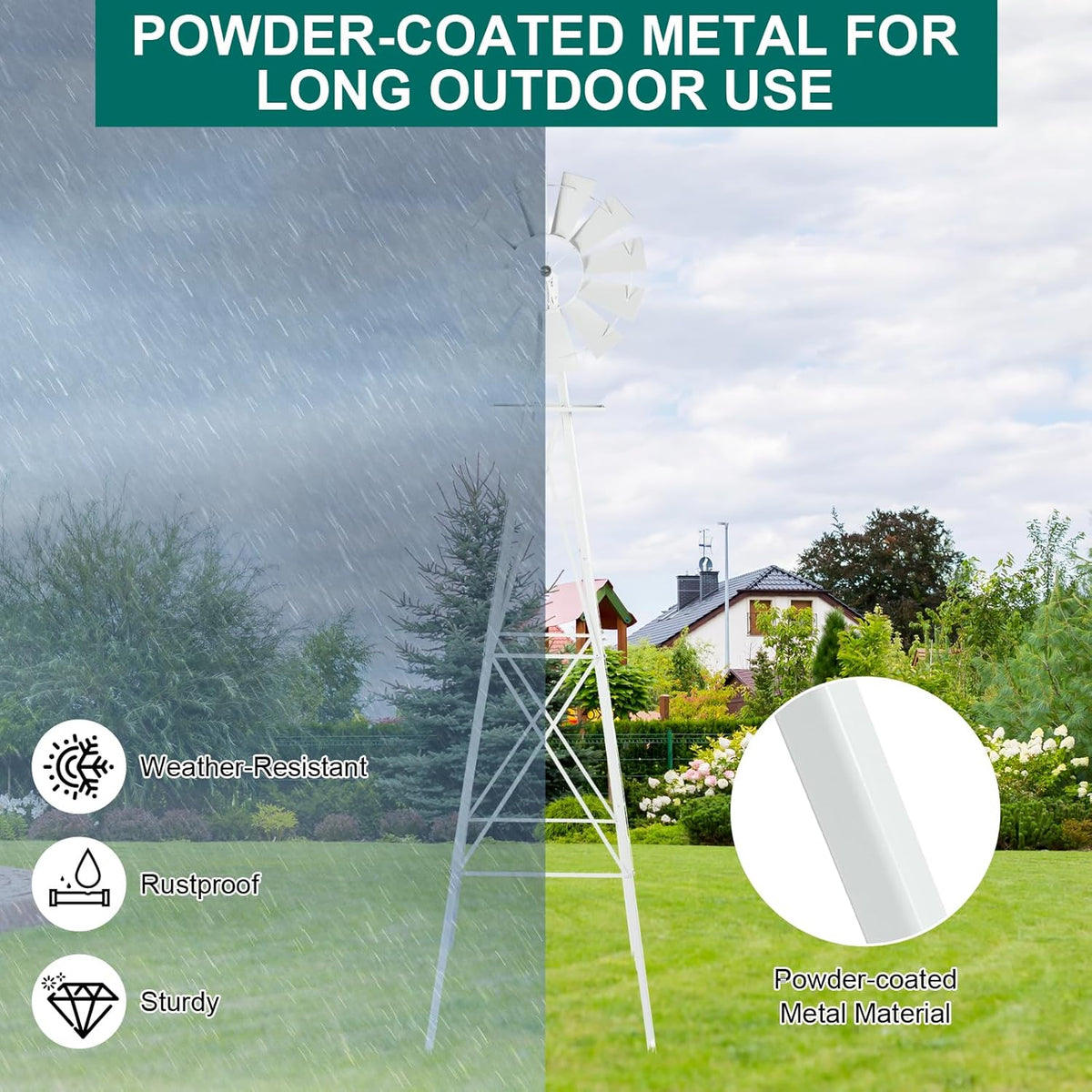 Garden Windmill for Yard Decor, 8 ft Tall Metal Windmill with Spinning Blades, Weather-Resistant