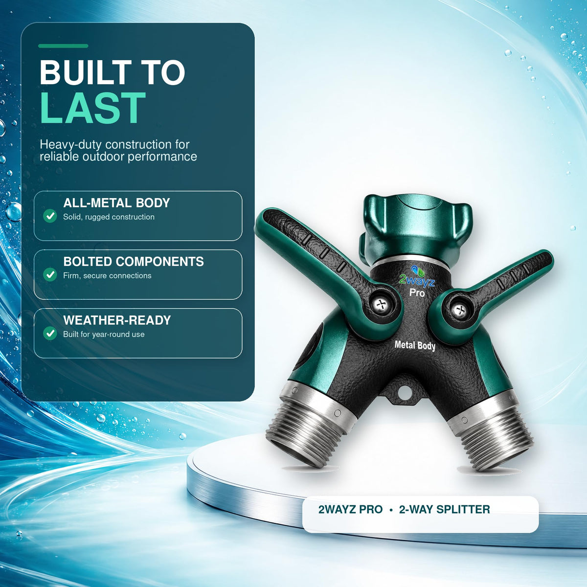 2WAYZ Hose Splitter 2 Way Heavy Duty Outdoor Faucet and Garden Connector - Water Spigot Splitter