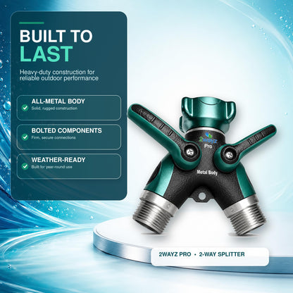 2WAYZ Hose Splitter 2 Way Heavy Duty Outdoor Faucet and Garden Connector - Water Spigot Splitter