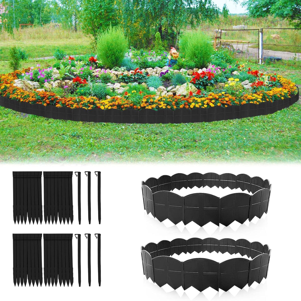 Vashly 40Ft Landscape Edging No Dig, 5.9In Garden Edging Border with 40Pcs Stakes, 40Pcs Plastic