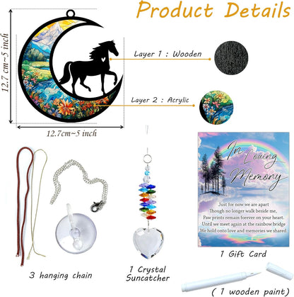 Horse Suncatcher, Personalized Pet Loss Gift with Name & Date, Heart-Shaped Crystal Sun Catcher