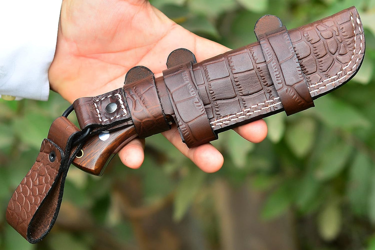 Bushcraft knife, Hunting Knife with Sheath, Belt Knife with Rosewood Handle, High Carbon Steel