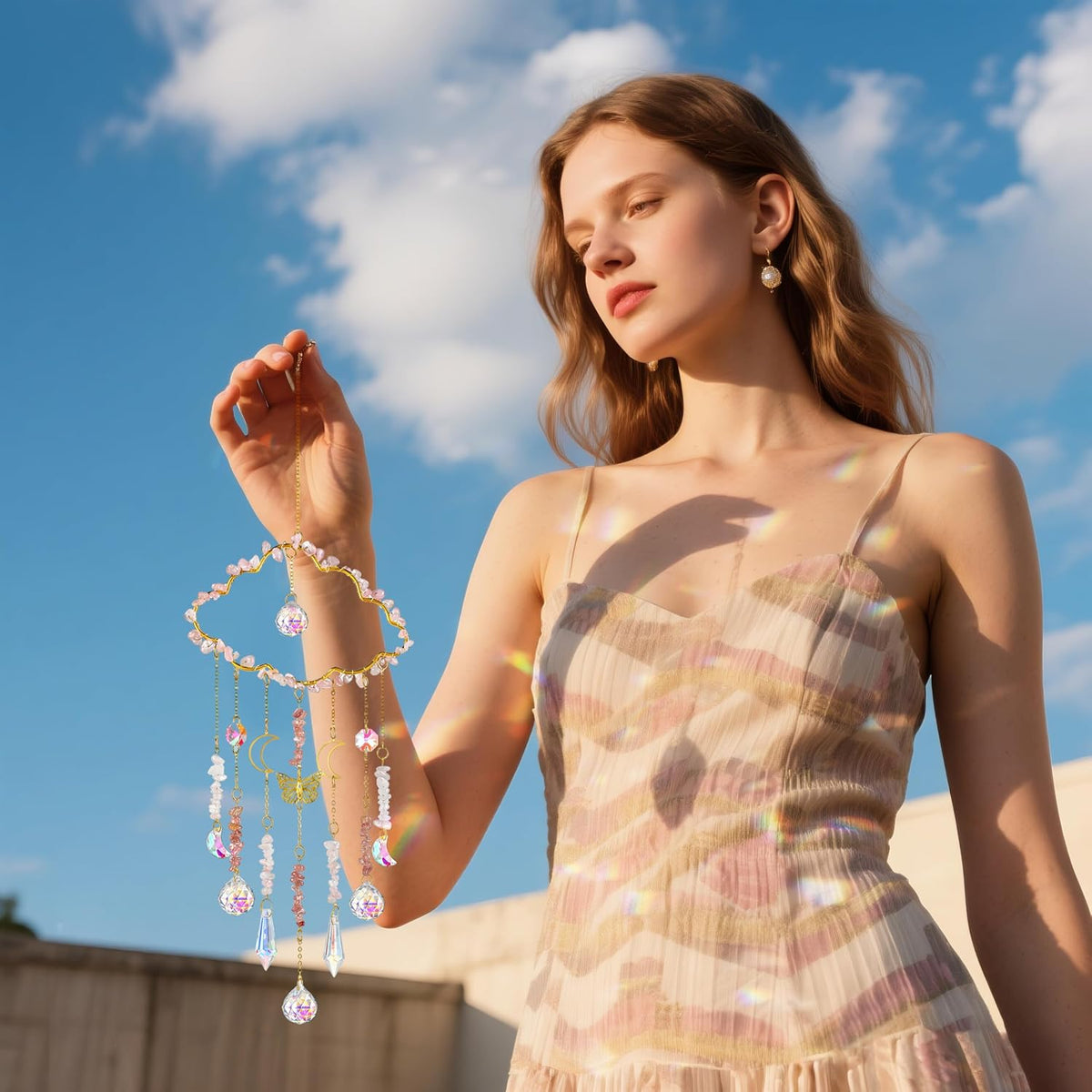 H&D HYALINE & DORA Cloud Shaped Crystal Suncatcher Glass Balls with Chain Rainbow Maker Sun Catcher