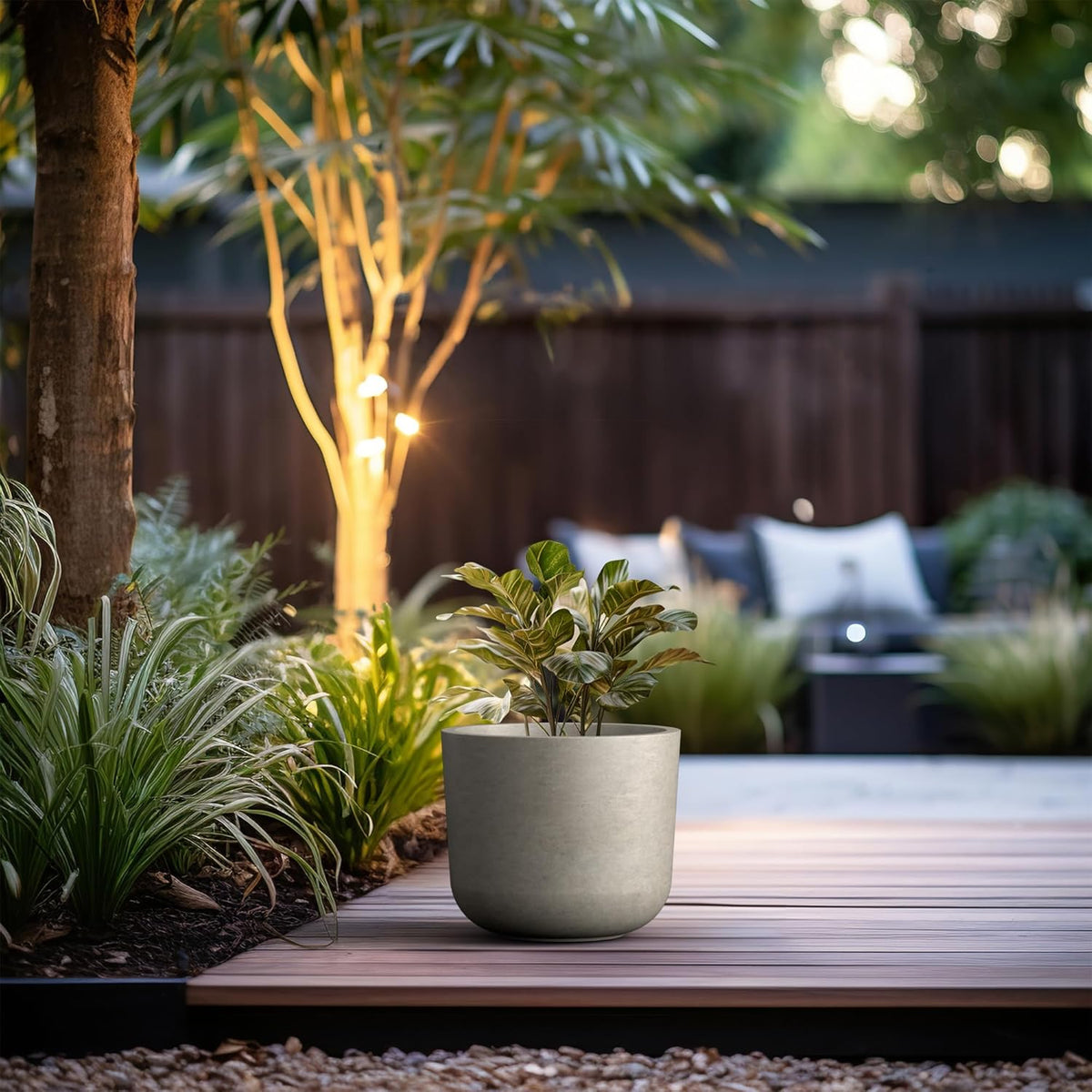 Kante Round Concrete Planter, 13.2 Inch Dia Classic Style Large Plant Pot with Drainage Hole for