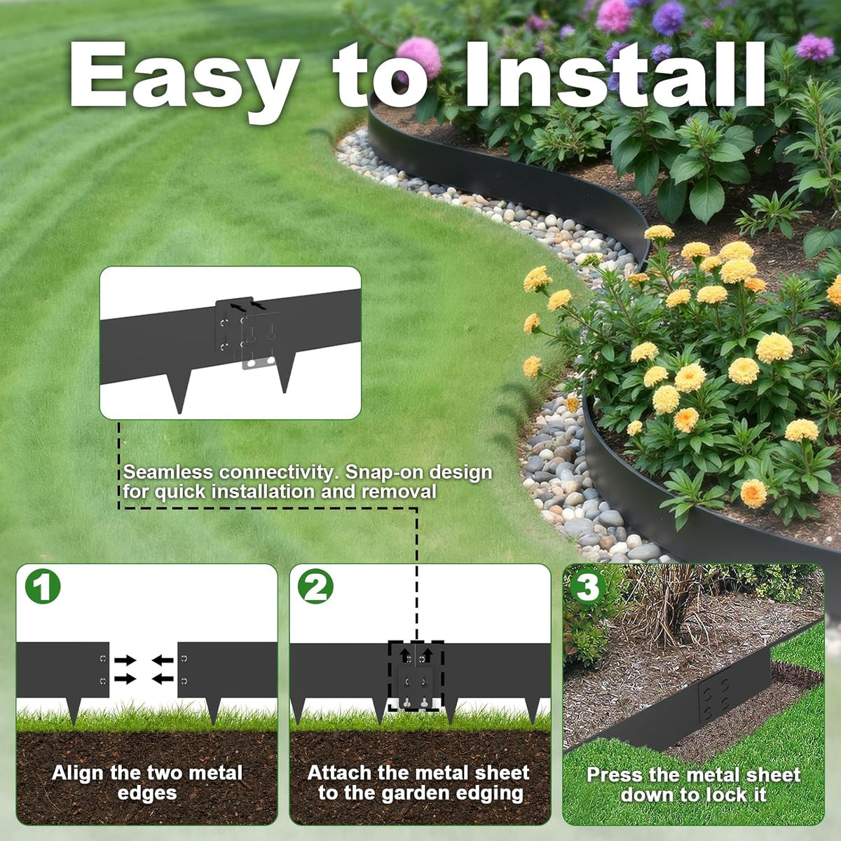 Steel Landscape Edging 6-Pack, 10" H X 40" L Bendable Metal Edging for Landscaping, No-Dig Metal