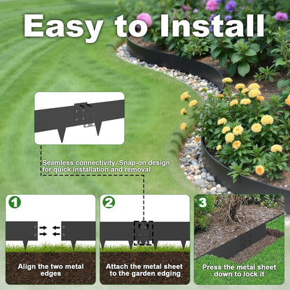 Steel Landscape Edging 6-Pack, 10" H X 40" L Bendable Metal Edging for Landscaping, No-Dig Metal