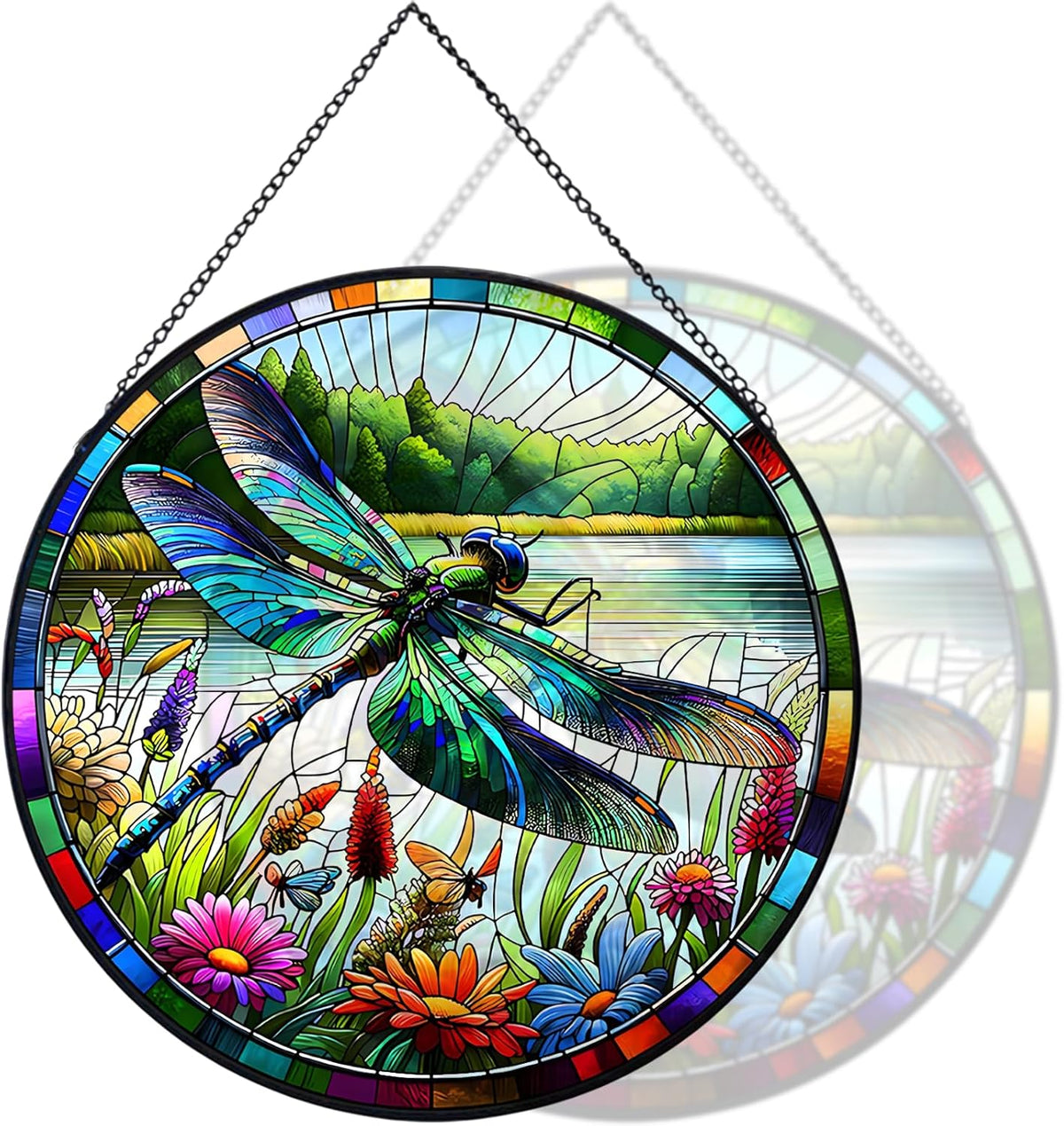 RIVEENY Stained Glass Window Hanging, Stain Glass Dragonfly Gifts Sun Catcher for Windows, 7.8 inch