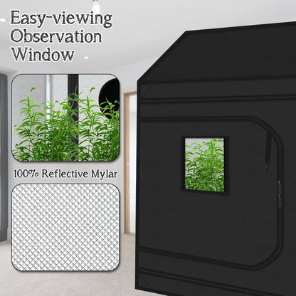 zazzy 4x8 Grow Tent, 96"x48"x72" Roof Cube Indoor Plant Grow Tents with Observation Windows