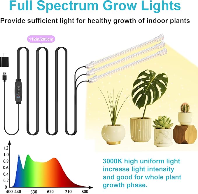 10.2''Grow Light Strips, LED Grow Lamps for Indoor Plants Full Spectrum 3000K, Plant Light Strips