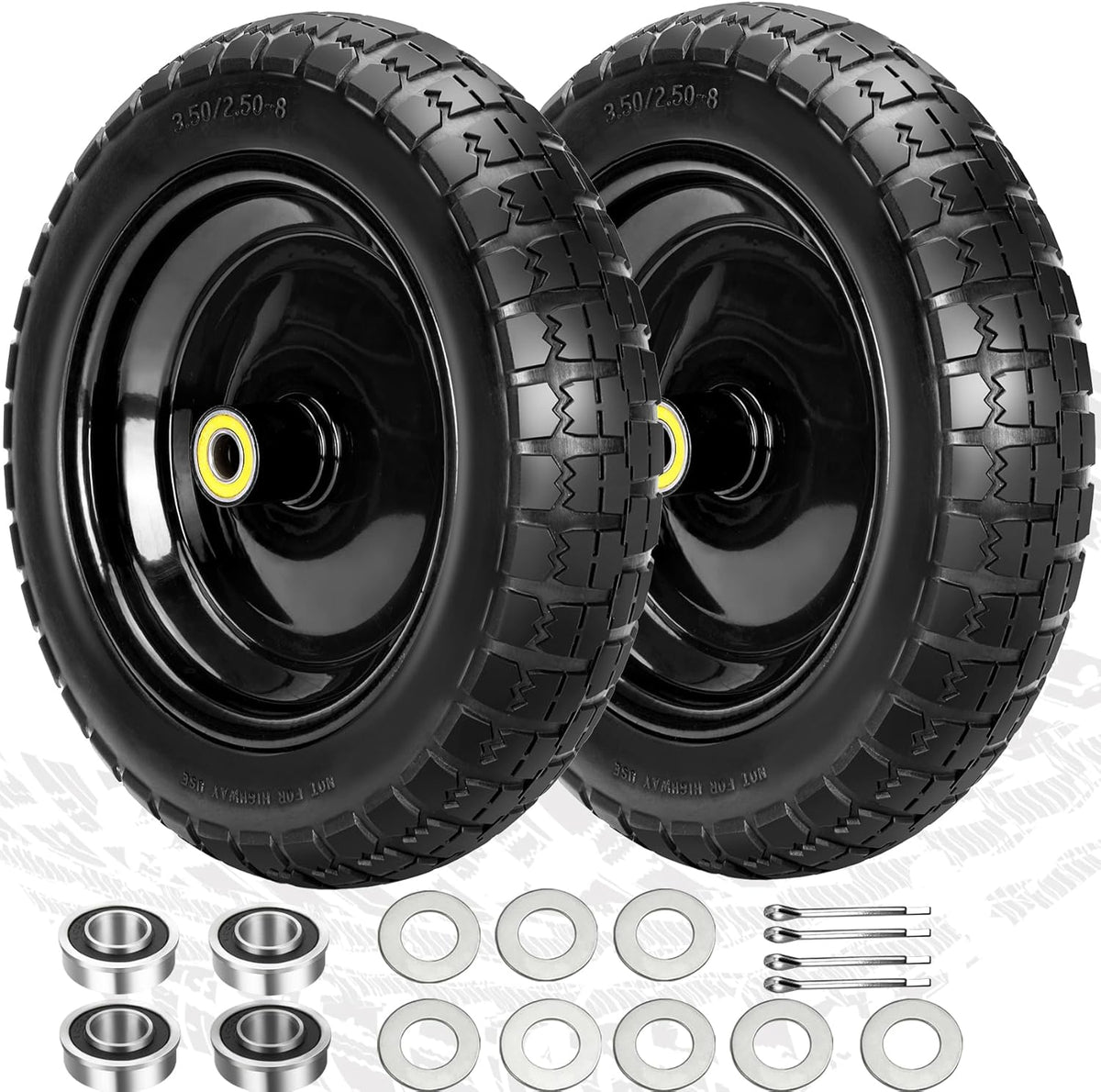 13" Flat Free Wheels Replacement for GOR Garden Cart Tires, 4.00-6 Solid Tires with 5/8"Bearings